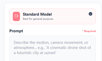 Entering text prompt into AI video generator